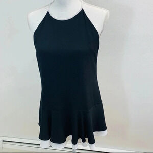 Vince Camuto Womans Halter Top XS Black White Peplum‎ Flowy Keyhole Classic  M24